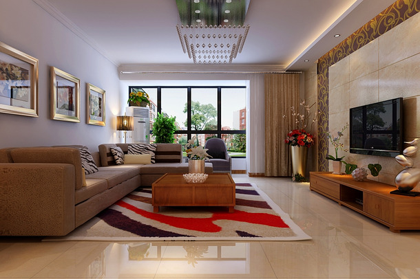 現(xiàn)代中式裝修客廳效果圖3.jpg