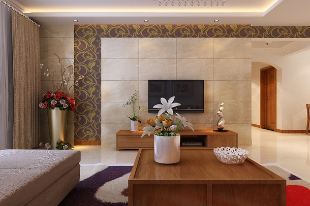 現(xiàn)代中式裝修客廳效果圖2.jpg