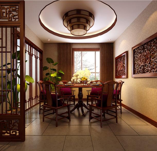 裝修效果圖－中式紅木餐廳裝修設計圖片.jpg