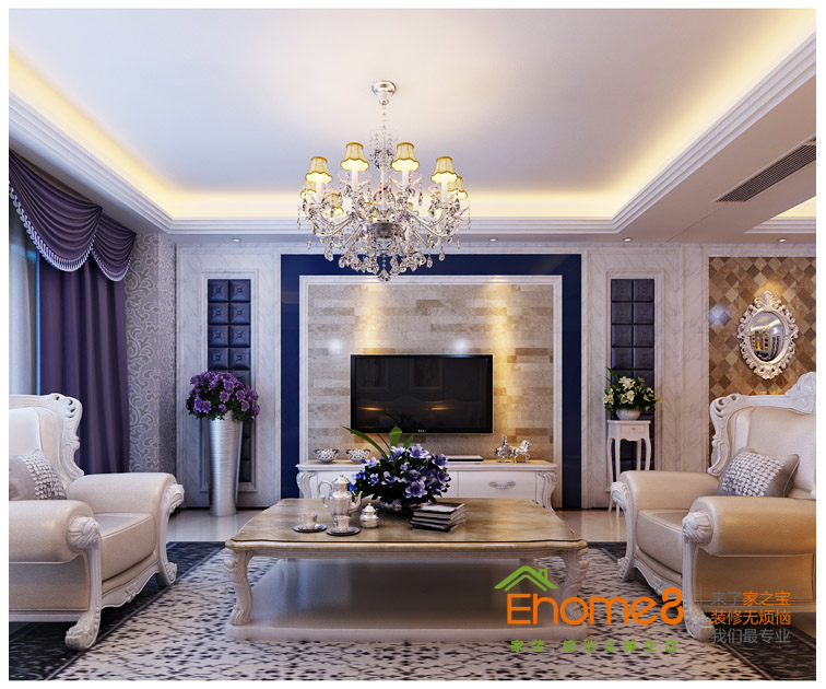 保利大江郡客廳正面裝修效果圖