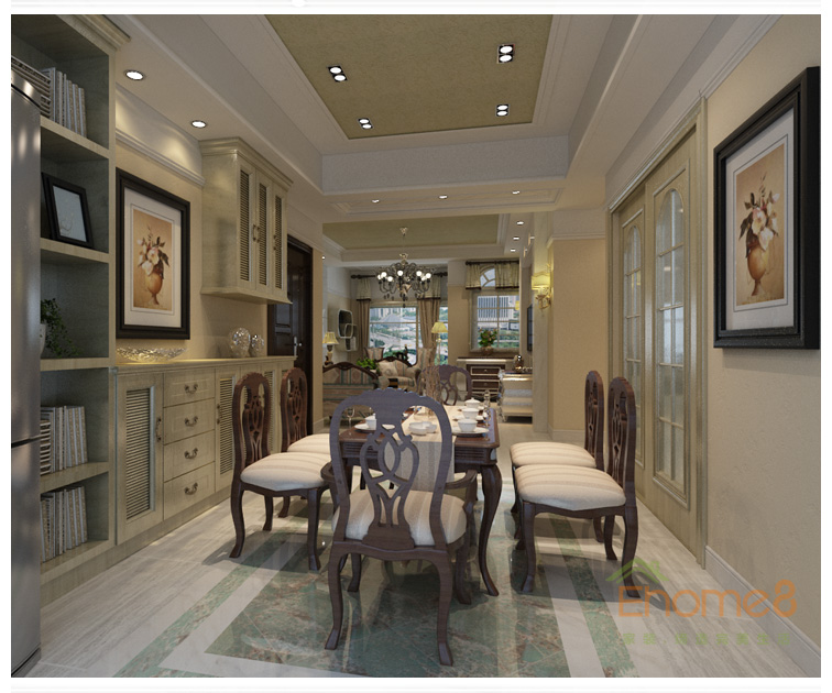 歐式原木餐廳餐桌裝修效果圖2