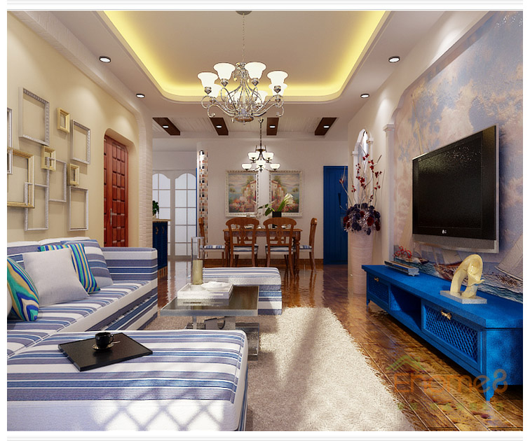 大城小院吊燈電視墻裝修效果圖2.jpg