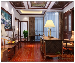 天鵝湖原木復(fù)古書房裝修效果圖