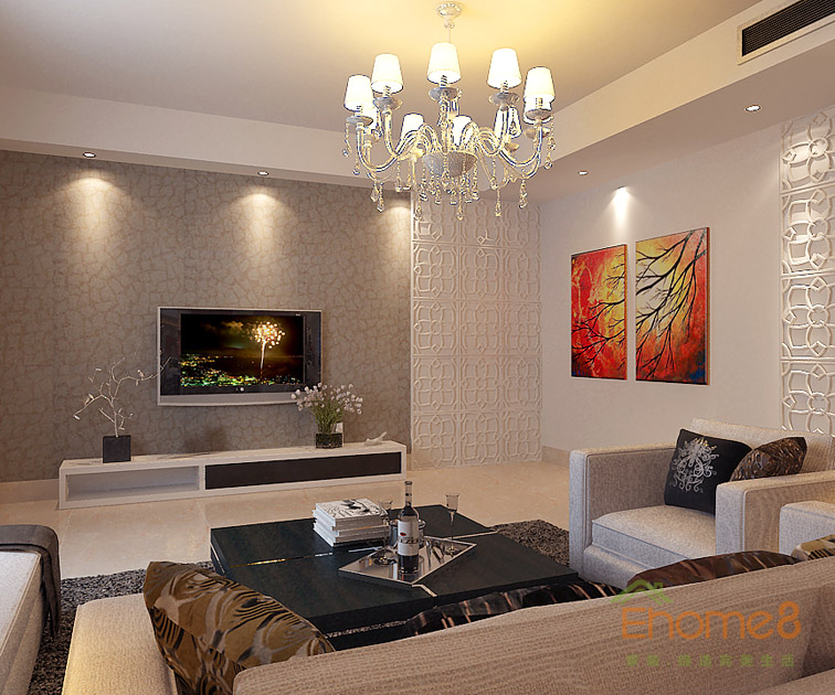 現代氣息客廳吊燈電視墻裝修效果圖1