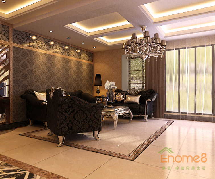 東郡歐式風(fēng)格132平米客廳裝修效果圖2