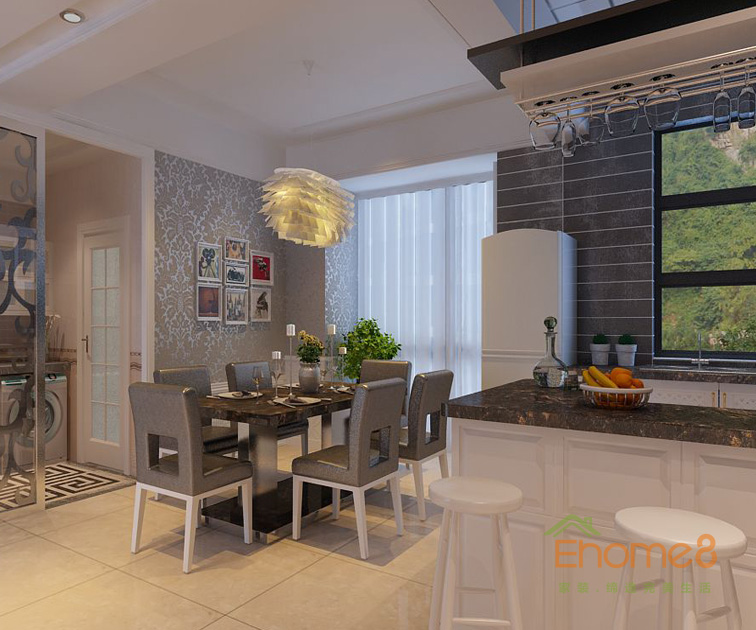 東郡現(xiàn)代小清新風格113平米餐廳裝修效果圖1