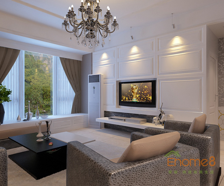 東郡現(xiàn)代小清新風格113平米客廳裝修效果圖1