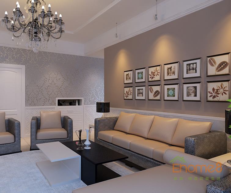 東郡現(xiàn)代小清新風格113平米客廳裝修效果圖3