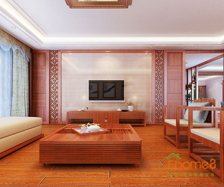 東郡中式風(fēng)格132平米客廳裝修效果圖165