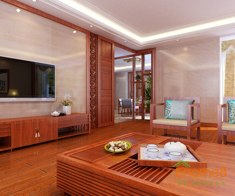 東郡中式風(fēng)格132平米客廳裝修效果圖1615