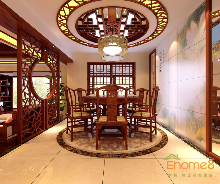 鳳嶺一號145平米四房兩廳中國風紅木餐廳裝修效果圖1