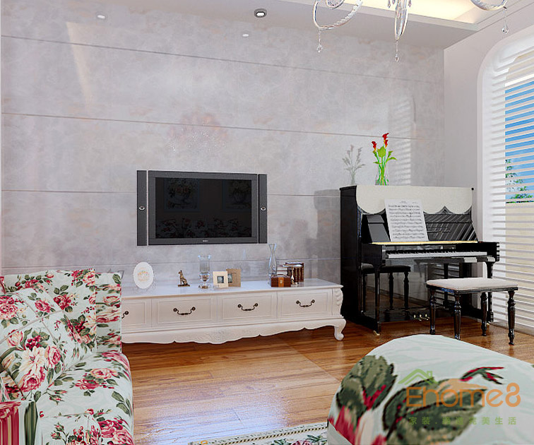 鳳起新都72平米法式風(fēng)格花式客廳裝修效果圖1