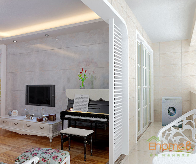 鳳起新都72平米法式風(fēng)格客廳陽臺連接處裝修效果圖1