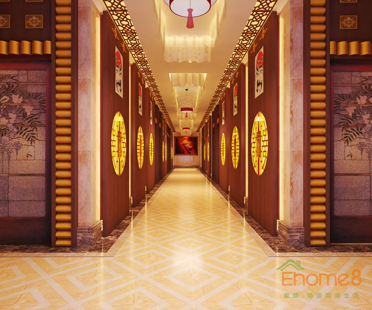 田園風(fēng)金秀華東大酒店中式過道裝修效果圖1
