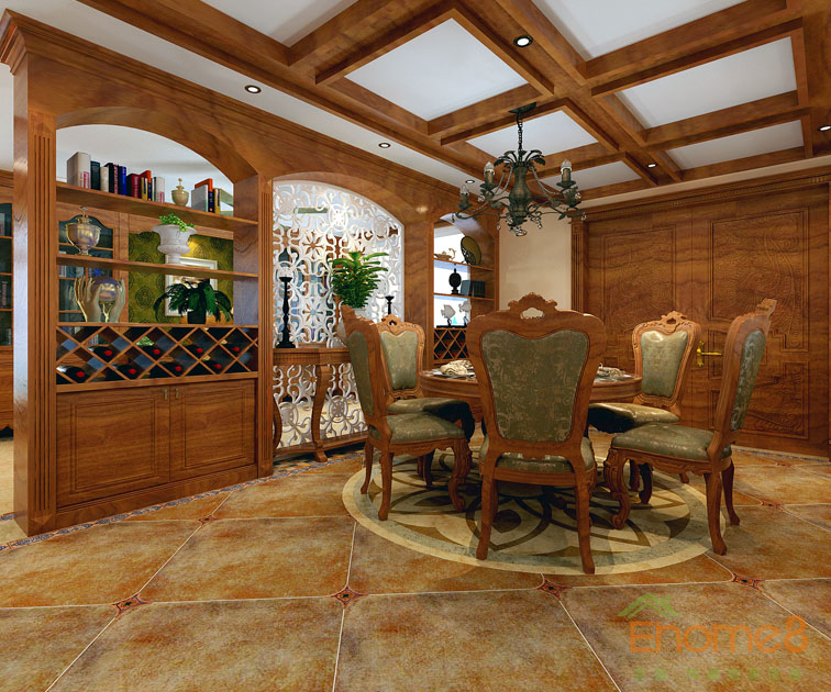 富力花都躍層135平米法式風(fēng)格餐廳裝修效果圖1