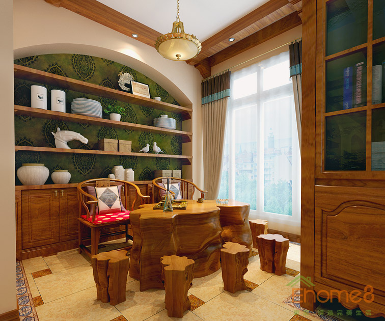 富力花都躍層135平米法式風(fēng)格茶座裝修效果圖1