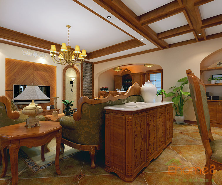 富力花都躍層135平米法式風(fēng)格客廳裝修效果圖1