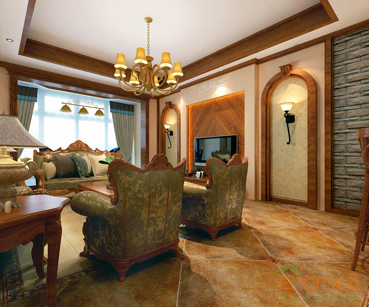 富力花都躍層135平米法式風(fēng)格客廳裝修效果圖12