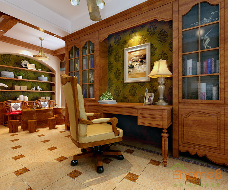 富力花都躍層135平米法式風(fēng)格書房裝修效果圖1