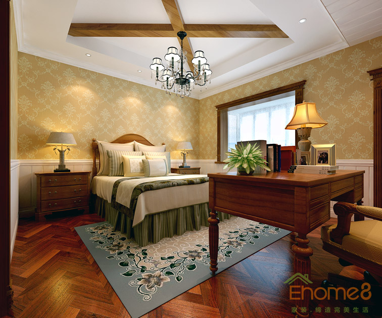 富力花都躍層135平米法式風(fēng)格臥室裝修效果圖1