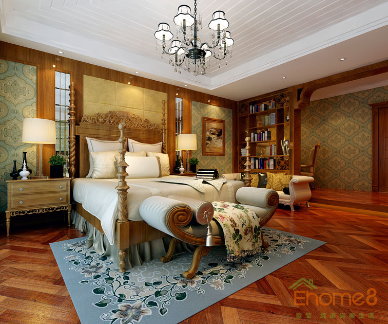 富力花都躍層135平米法式風(fēng)格主臥裝修效果圖1