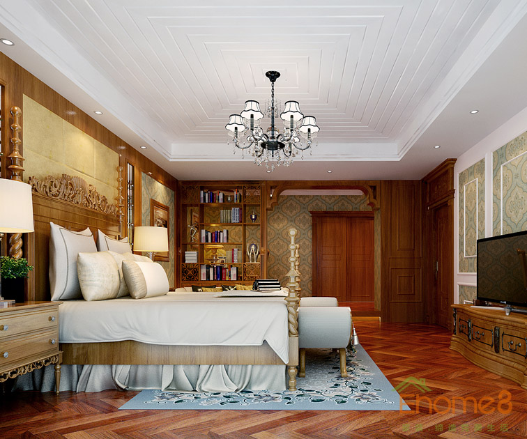 富力花都躍層135平米法式風(fēng)格主臥裝修效果圖12