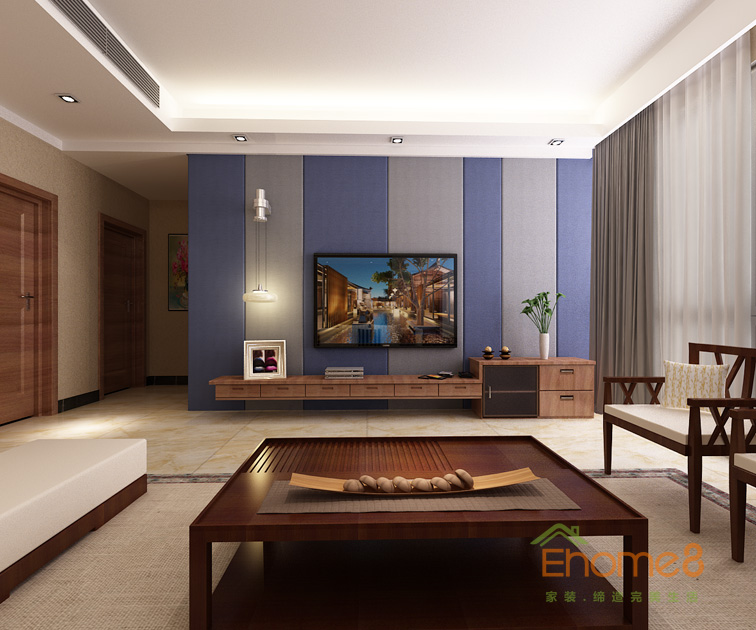 兩房一廳77平米現(xiàn)代簡約風格客廳背景墻裝修效果圖