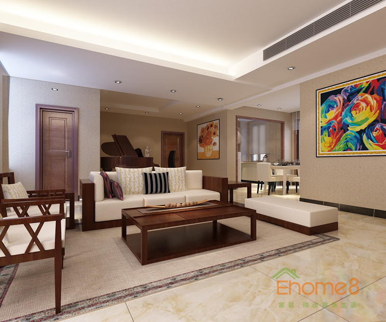 兩房一廳77平米現(xiàn)代簡約風格客廳全景裝修效果圖12