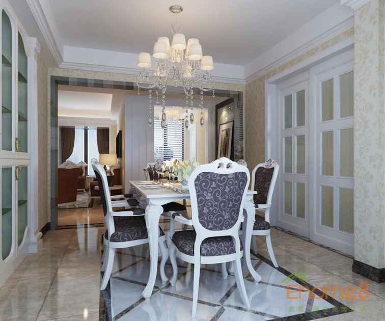 三房一廳108㎡歐式簡約餐廳裝修效果圖12