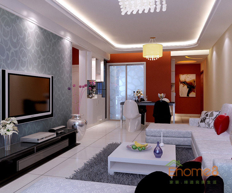 68㎡兩房一廳現代簡約風格客廳裝修效果圖12