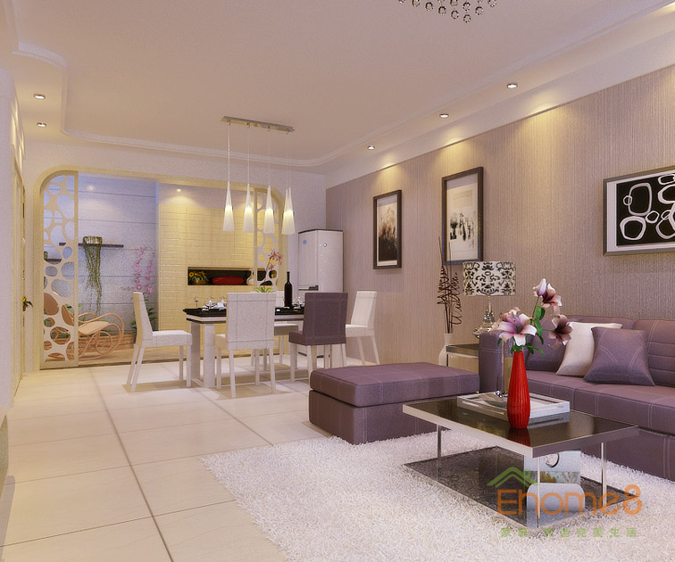 48㎡小戶型法式風格餐廳客廳裝修效果圖12