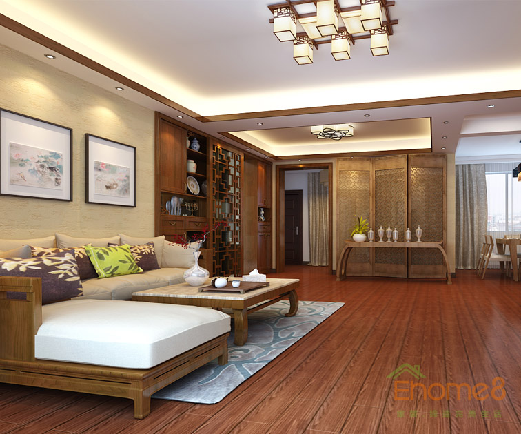 93㎡三房一廳中式風(fēng)格客廳裝修效果圖1