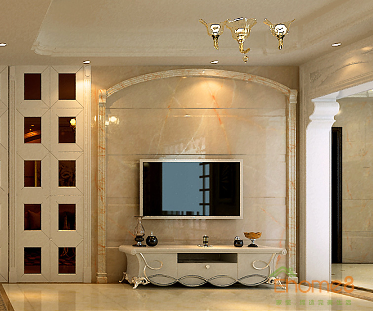 73㎡兩房一廳歐式風(fēng)格客廳電視墻裝修效果圖1