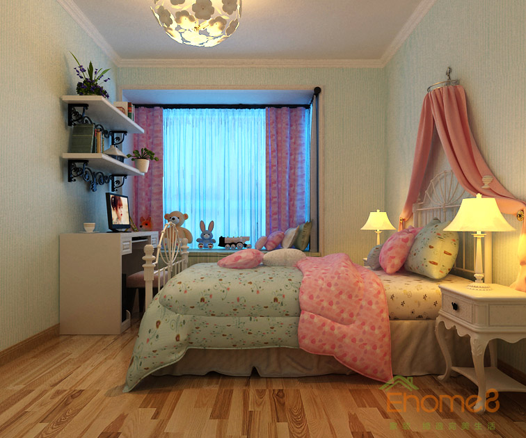 73㎡兩房一廳田園風格女兒房裝修效果圖1