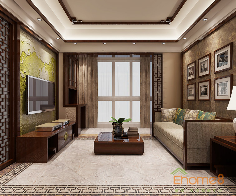 37㎡小戶型中式風格客廳裝修效果圖1122