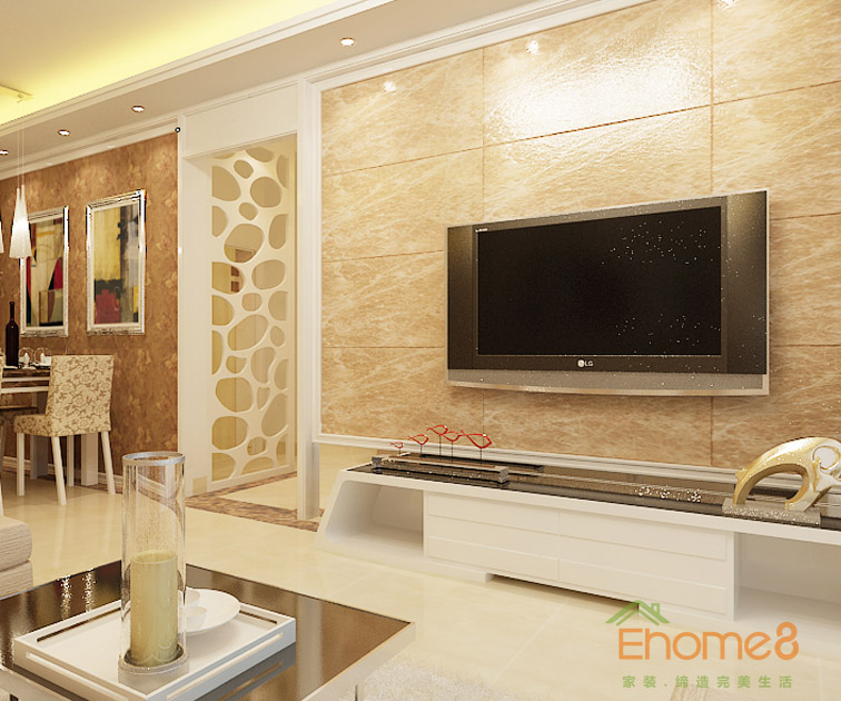 77㎡兩房一廳歐式風格客廳電視墻裝修效果圖3274