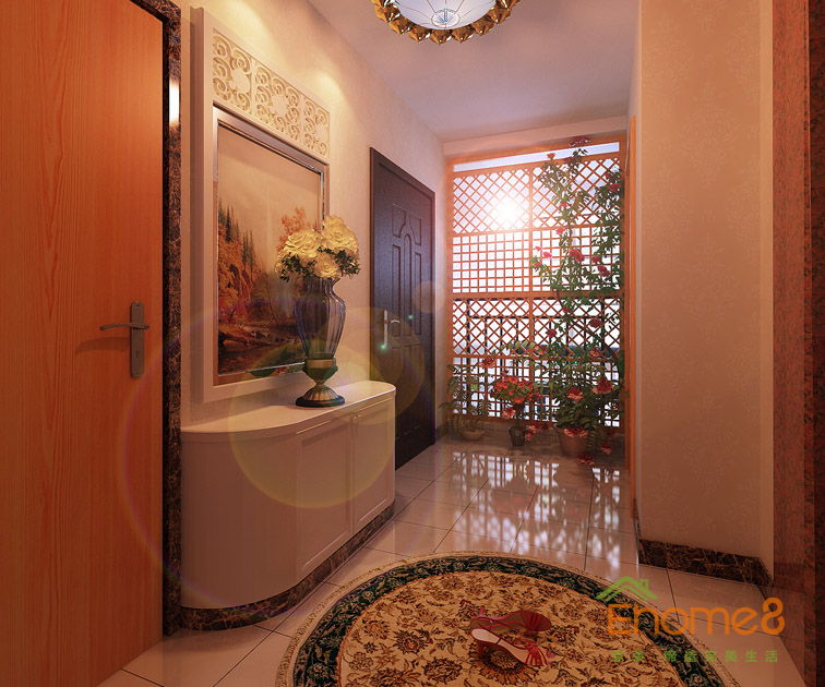 108㎡三房一廳法式風(fēng)格入戶玄關(guān)裝修效果圖