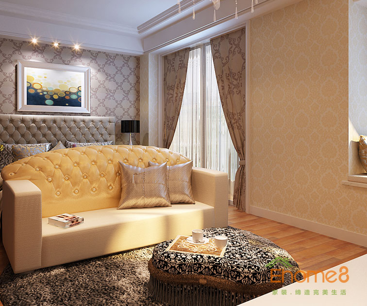 108㎡三房一廳法式風(fēng)格主人房沙發(fā)裝修效果圖