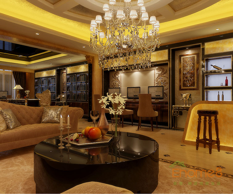 300㎡豪華別墅法式風(fēng)格客廳吊燈裝修效果圖