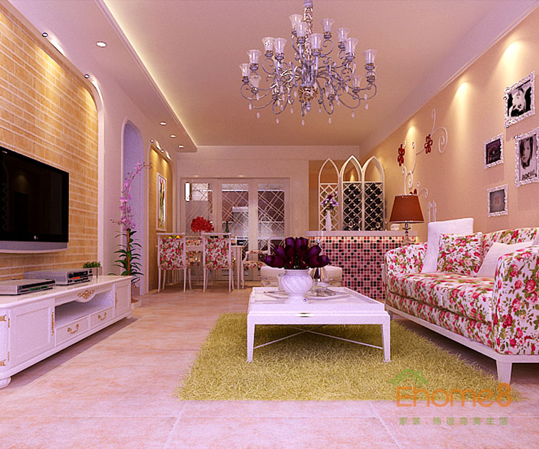 72㎡兩房一廳田園風格客廳裝修效果圖44