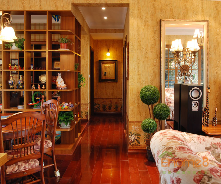 93㎡三房一廳田園風格過道裝修效果圖