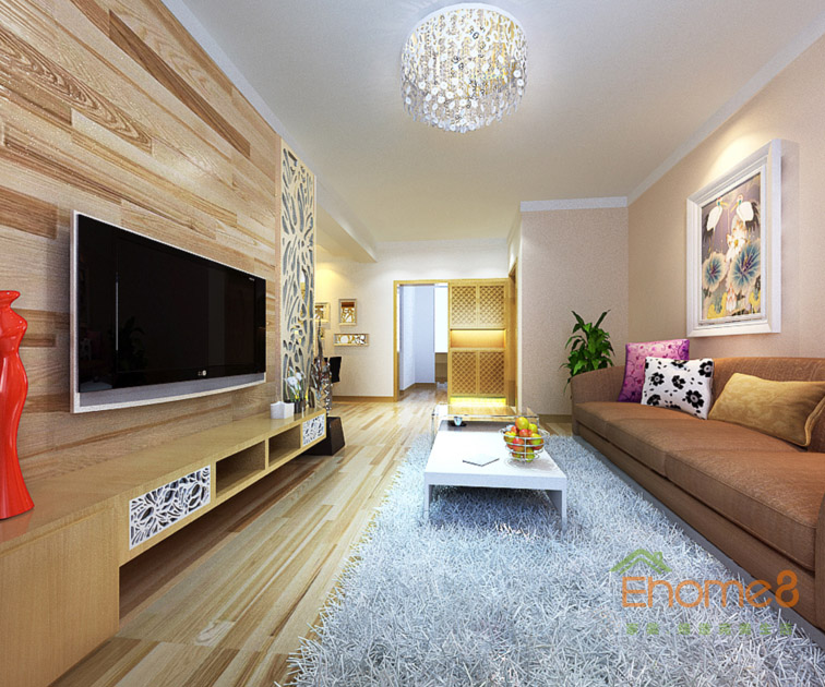 63㎡兩房一廳現(xiàn)代簡(jiǎn)約風(fēng)格客廳全景裝修效果圖