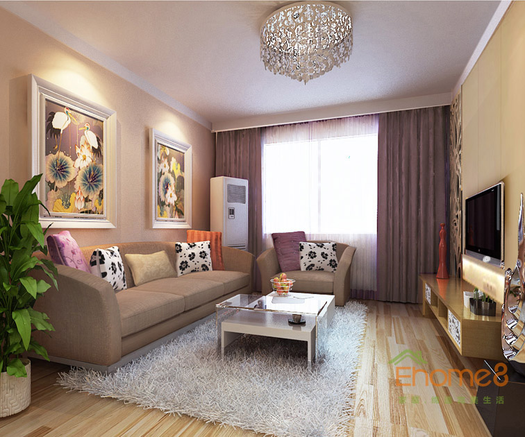 63㎡兩房一廳現(xiàn)代簡(jiǎn)約風(fēng)格客廳沙發(fā)裝修效果圖