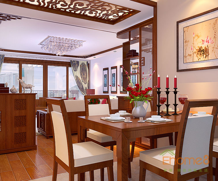 76㎡兩房一廳現代中式風格餐廳裝修效果圖964