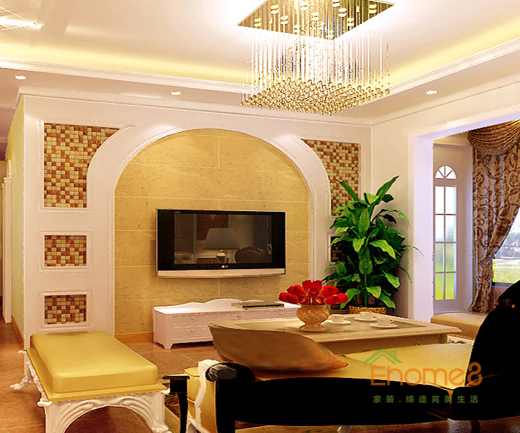 96㎡三房一廳法式風格客廳裝修效果圖