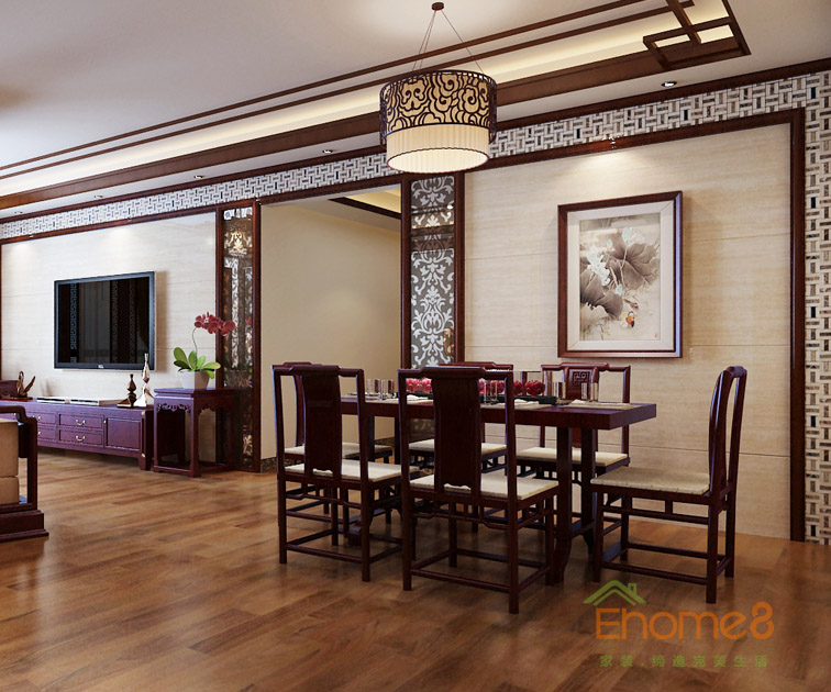 106㎡三房一廳中式風格餐廳裝修效果圖42.jpg