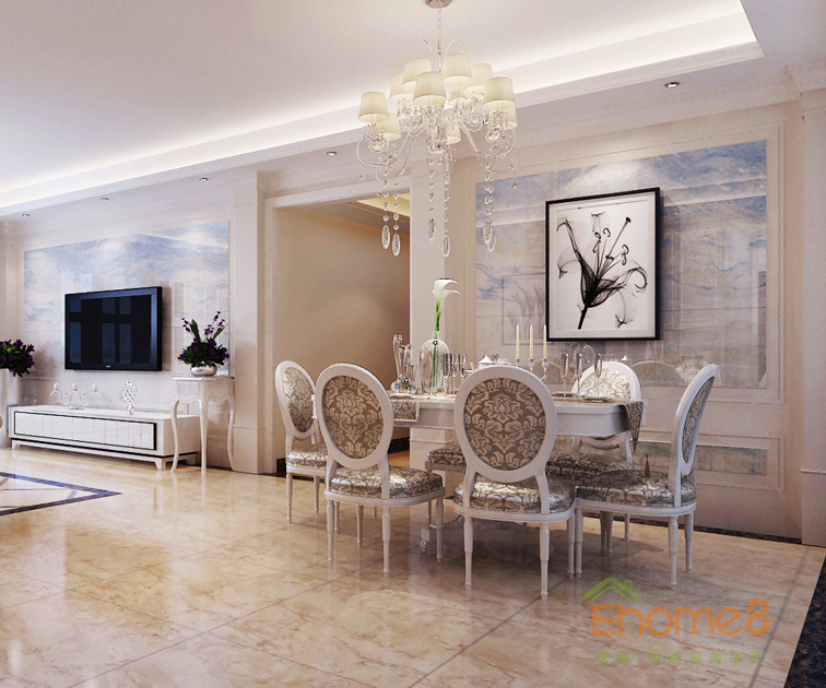 106㎡三房一廳歐式風格餐廳裝修效果圖