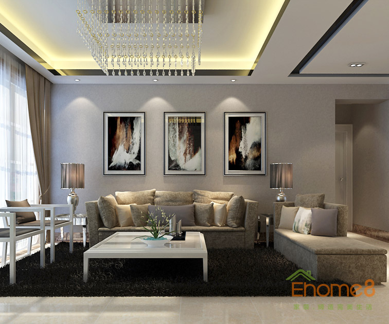 71㎡兩房一廳美式風(fēng)格客廳沙發(fā)背景墻裝修效果圖