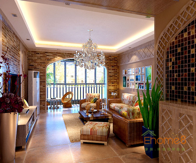 72㎡兩房一廳地中海風(fēng)格客廳裝修效果圖