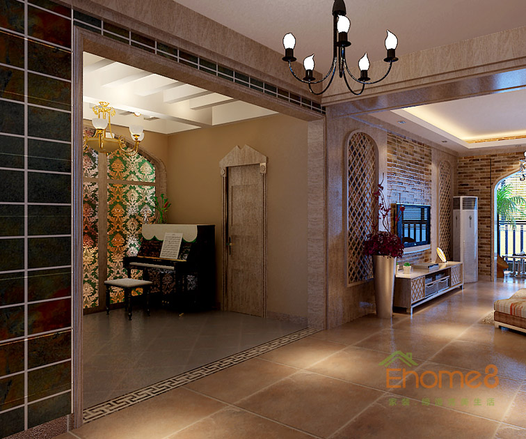 72㎡兩房一廳地中海風(fēng)格入戶裝修效果圖